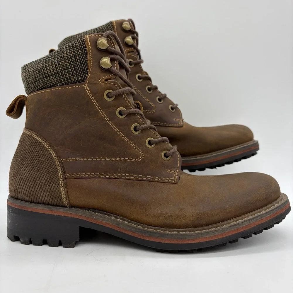 GBX Mens 7.5 Chukka Boots Brown Leather Tweed Corduroy Heel Lug Sole Y2K #135352